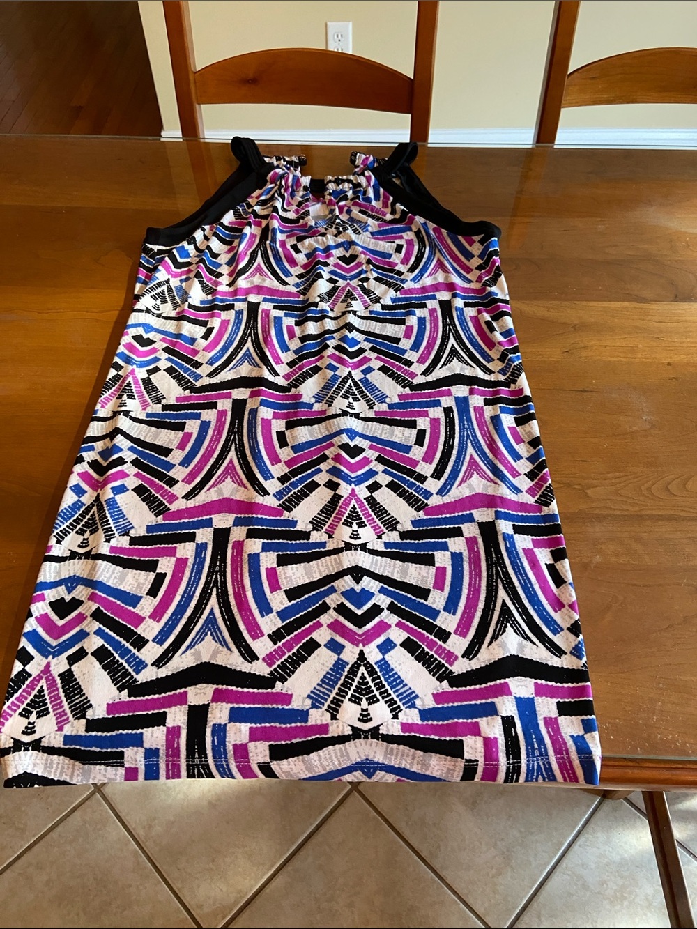 Geometric Print Sleeveless Summer Dress - Black, Purple, Blue Cover-Up. M